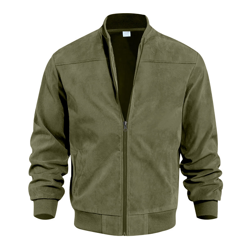 Men's Varsity Bomber Flight Jacket Breathable Windbreaker Zip Coat Faux Leather, Green, XL