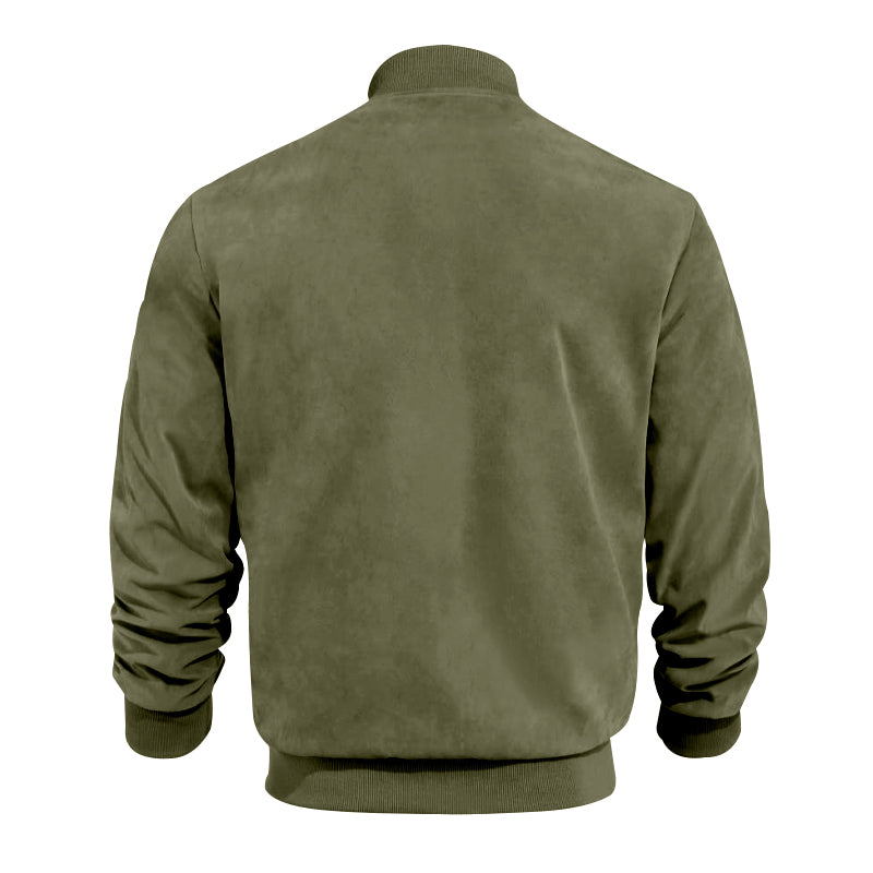 Men's Varsity Bomber Flight Jacket Breathable Windbreaker Zip Coat Faux Leather, Green, XL