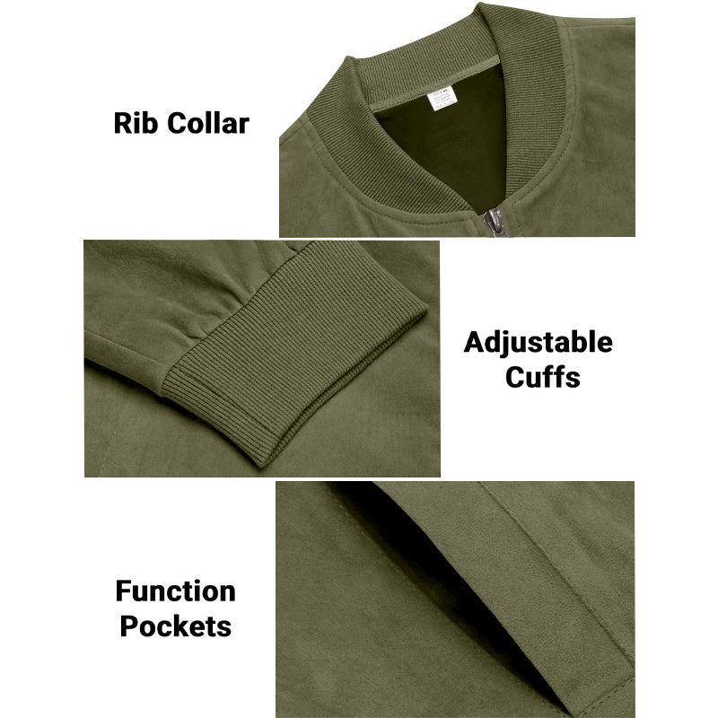 Men's Varsity Bomber Flight Jacket Breathable Windbreaker Zip Coat Faux Leather, Green, XL
