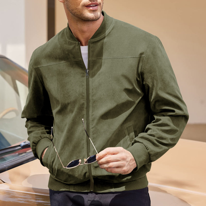 Men's Varsity Bomber Flight Jacket Breathable Windbreaker Zip Coat Faux Leather, Green, 3XL