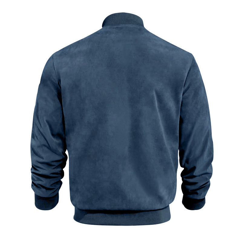 Men's Varsity Bomber Flight Jacket Breathable Windbreaker Zip Coat Faux Leather, Navy, M