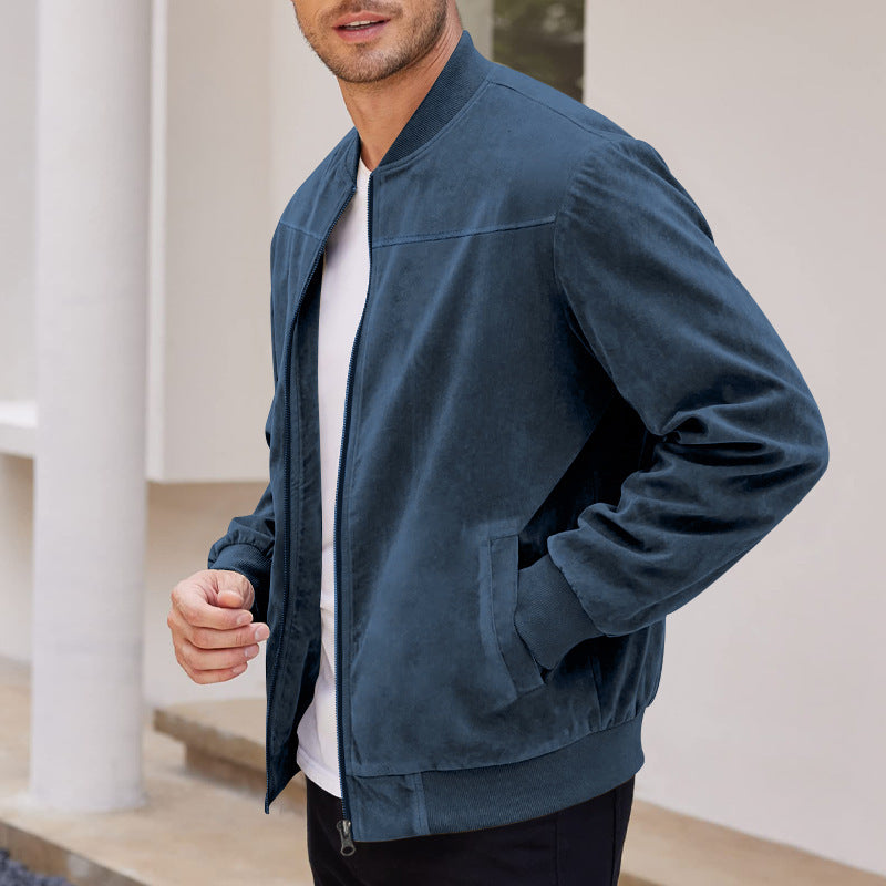 Men's Varsity Bomber Flight Jacket Breathable Windbreaker Zip Coat Faux Leather, Navy, 3XL