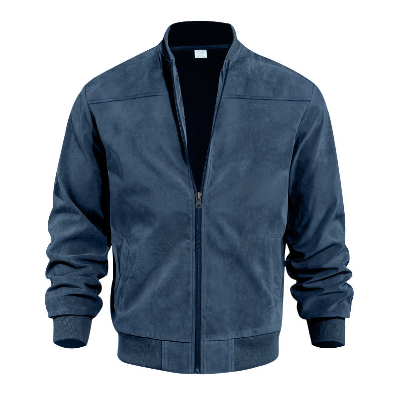 Men's Varsity Bomber Flight Jacket Breathable Windbreaker Zip Coat Faux Leather, Navy, 3XL
