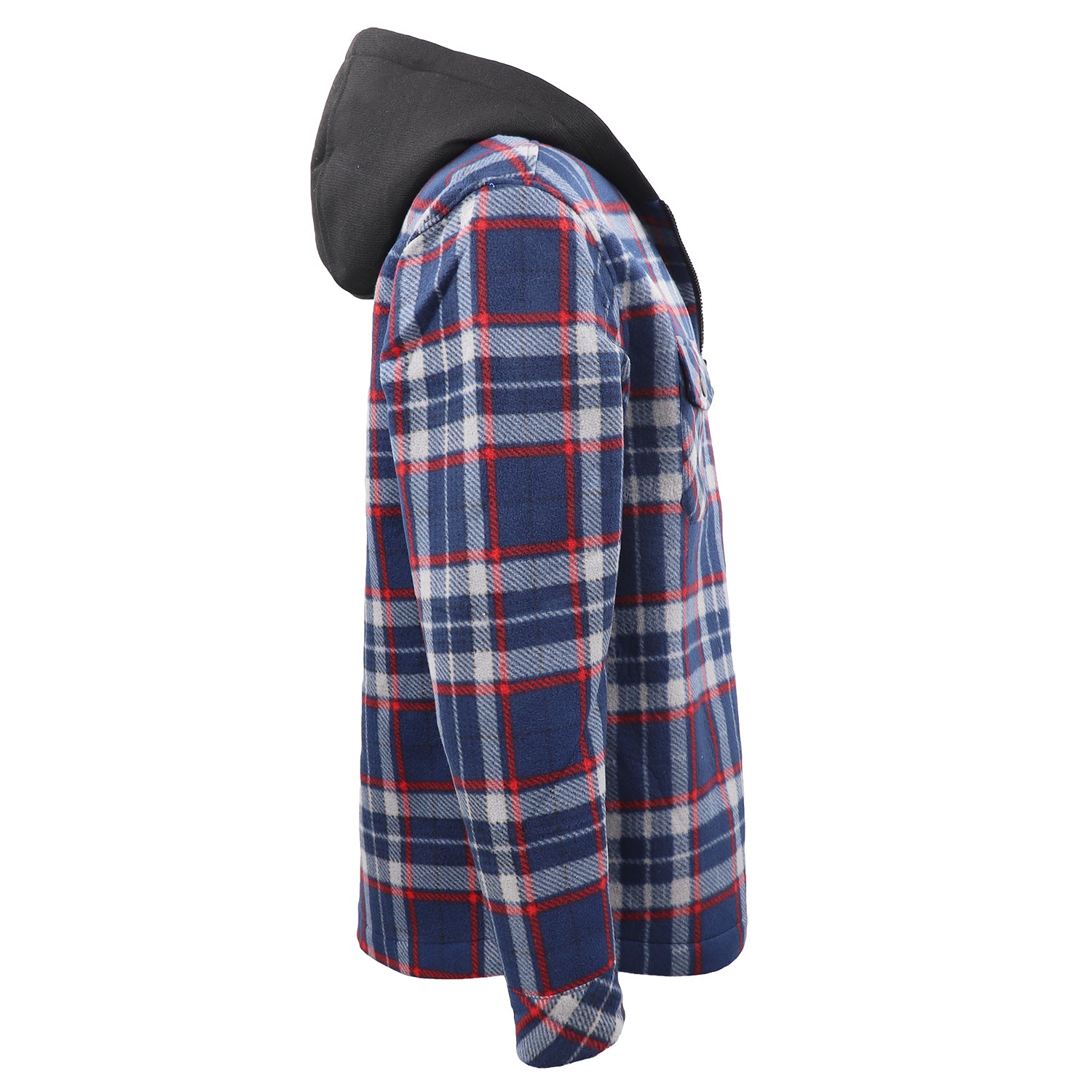 Men's Hooded Flannel Jacket Flannelette Plaid Fleece Shirt Zip Up Winter Coat, Blue, 2XL