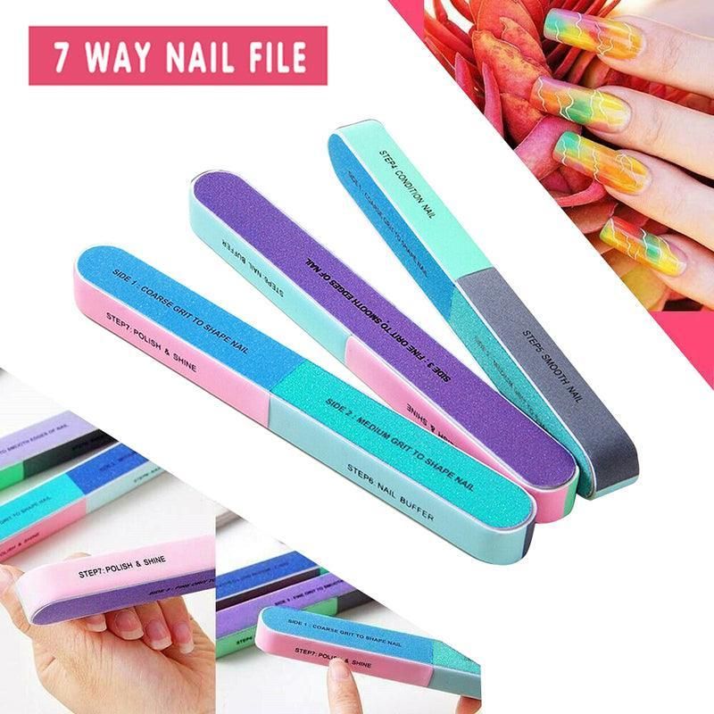 7 Way Professional Natural Nail File Straight Buffer Sanding Manicure Tools - 50 PCS
