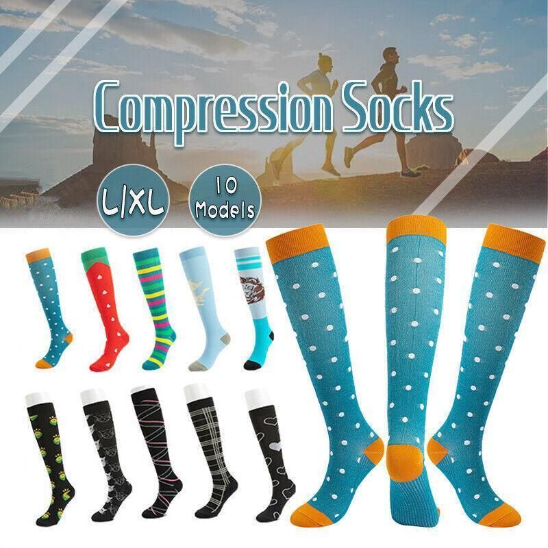 L/XL Size Compression Socks Unisex Adult Nursing Travel Stocking Sport - Black Heart