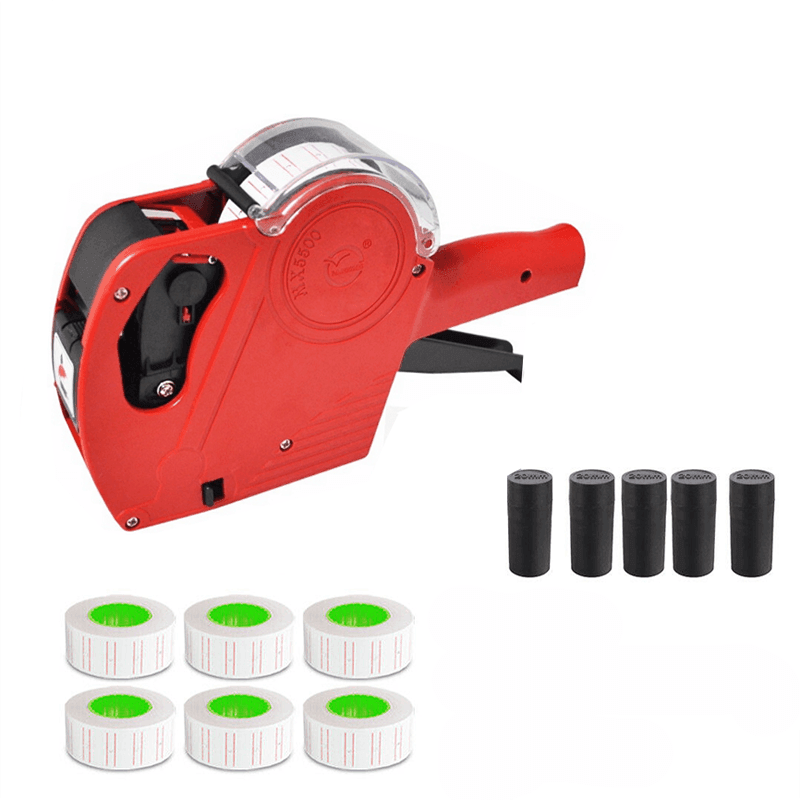 Tag Gun Labeller Kit With 6 Rolls Labels And 5 Inks Roller - Yellow