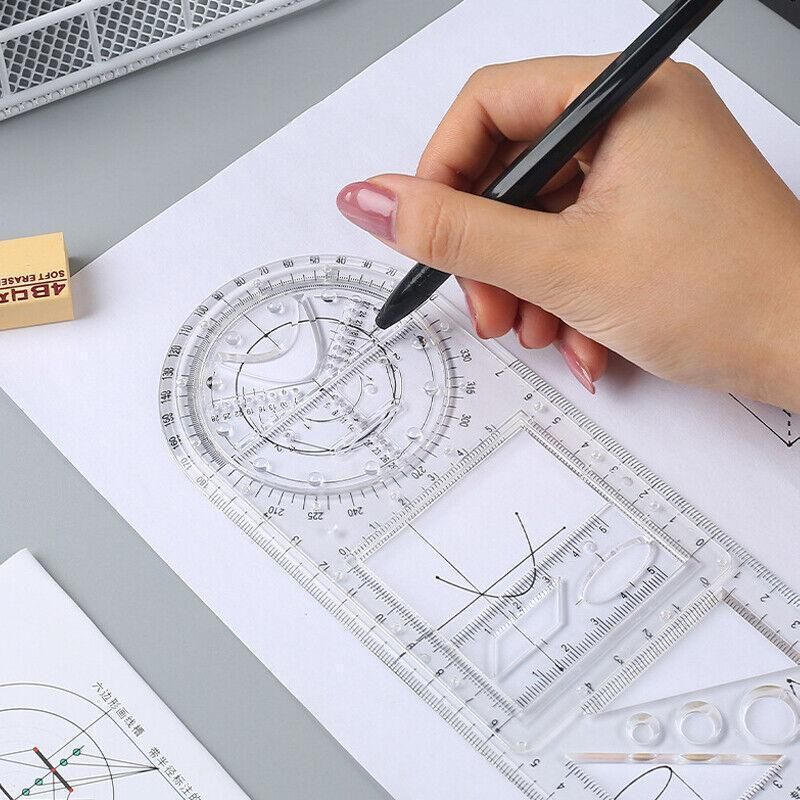 Multifunctional Geometric Ruler Student Mathematics Drawing Tools School Office - Blue-Primary School