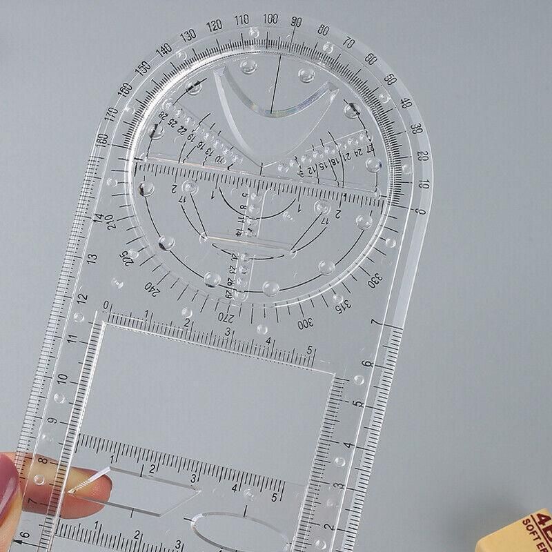 Multifunctional Geometric Ruler Student Mathematics Drawing Tools School Office - Blue-Primary School