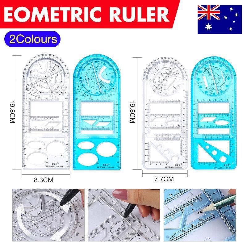 Multifunctional Geometric Ruler Student Mathematics Drawing Tools School Office - Blue-Senior High School