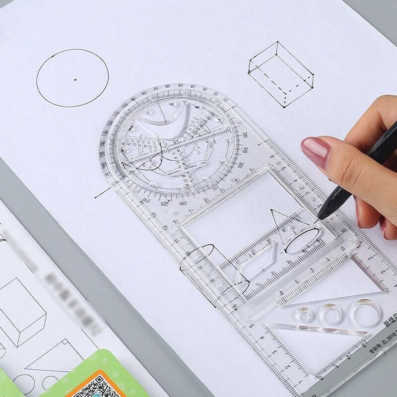 Multifunctional Geometric Ruler Student Mathematics Drawing Tools School Office - Blue-Senior High School