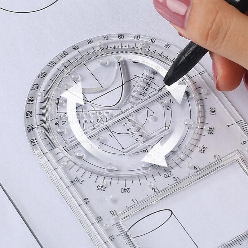 Multifunctional Geometric Ruler Student Mathematics Drawing Tools School Office - Blue-Senior High School
