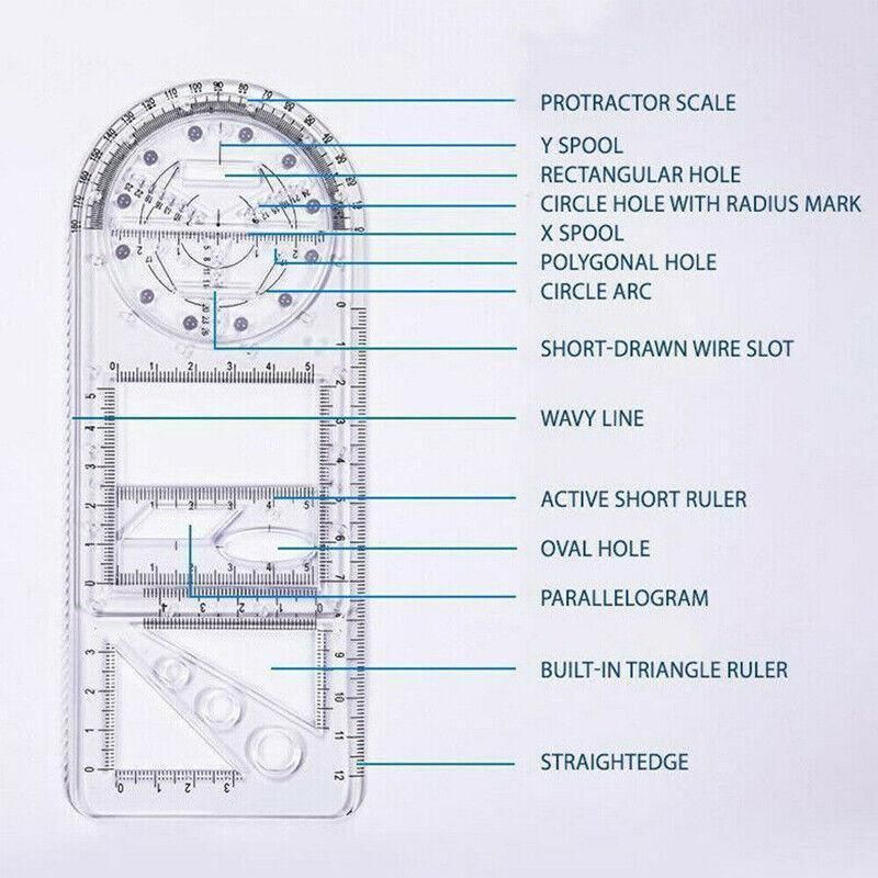 Multifunctional Geometric Ruler Student Mathematics Drawing Tools School Office - Blue-Senior High School