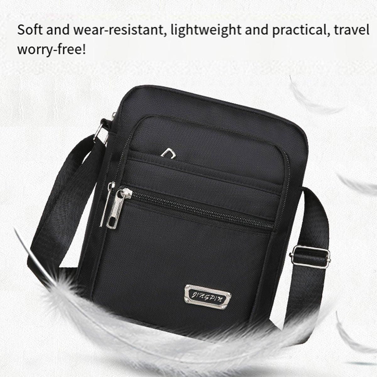 Mens Crossbody Shoulder Bag Travel Messenger Bag Casual Handbag for Boys and Men - Black-6 zippers