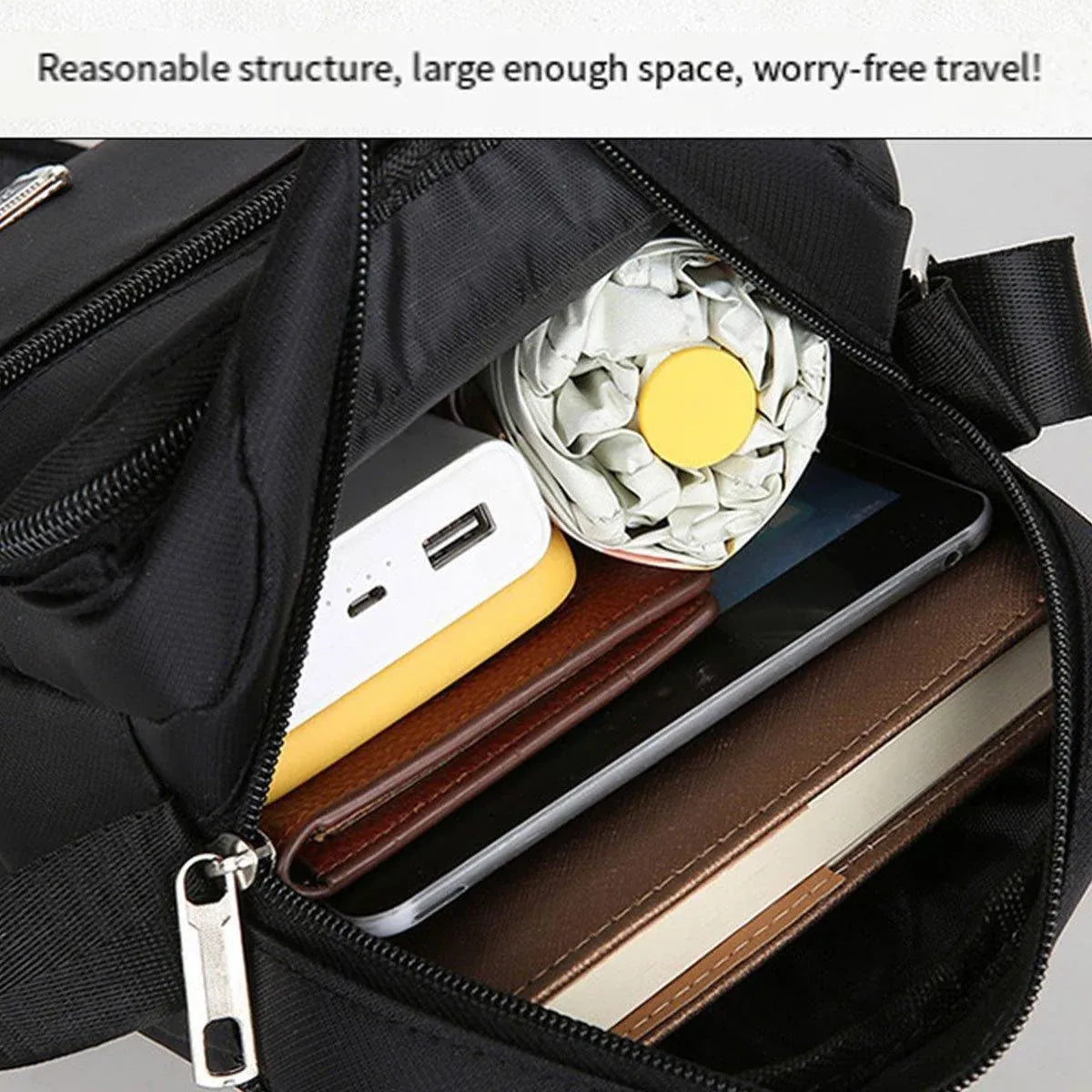 Mens Crossbody Shoulder Bag Travel Messenger Bag Casual Handbag for Boys and Men - Black-6 zippers