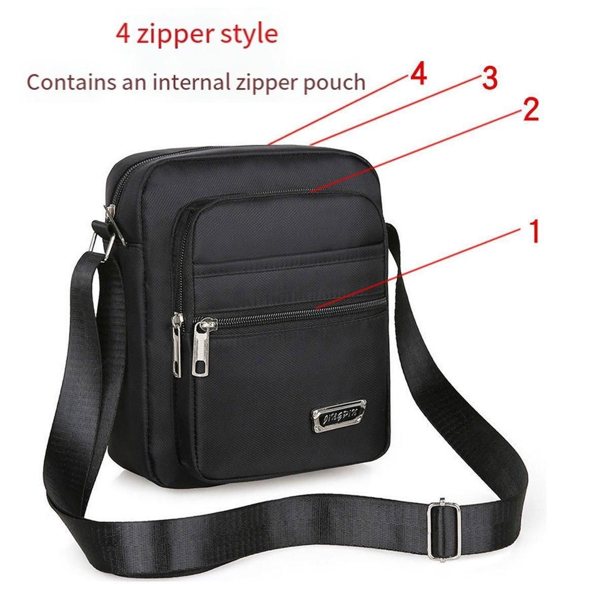Mens Crossbody Shoulder Bag Travel Messenger Bag Casual Handbag for Boys and Men - Black-6 zippers