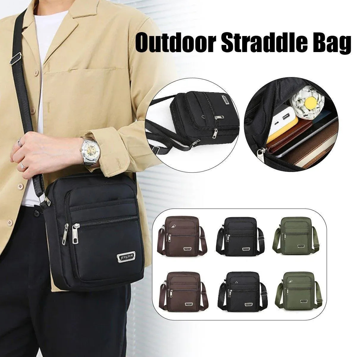 Mens Crossbody Shoulder Bag Travel Messenger Bag Casual Handbag for Boys and Men - Black-6 zippers