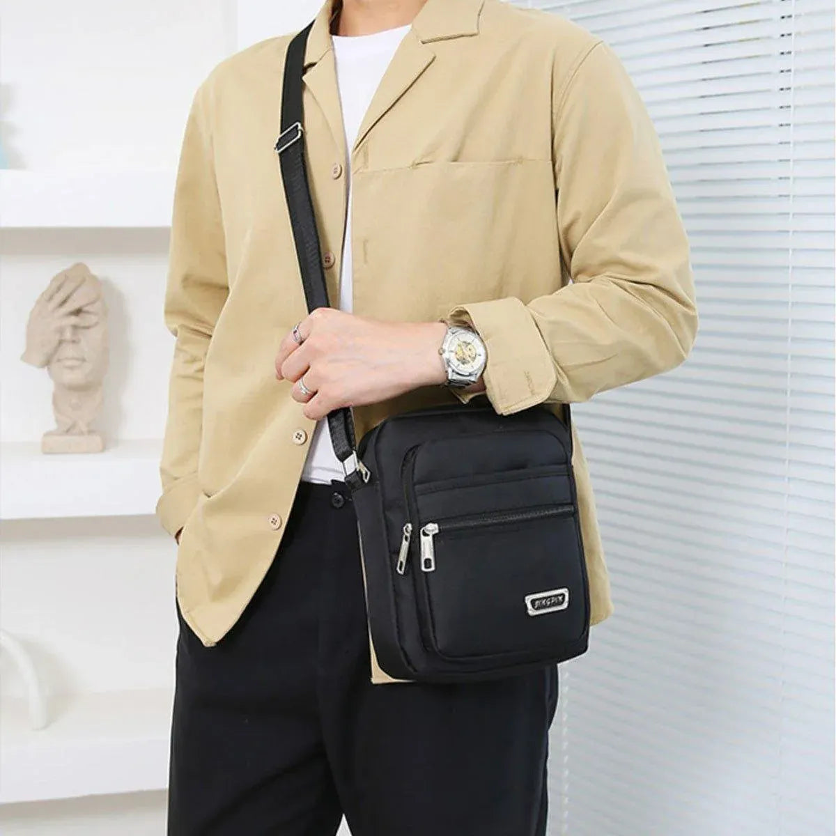 Mens Crossbody Shoulder Bag Travel Messenger Bag Casual Handbag for Boys and Men - Green-6 zippers