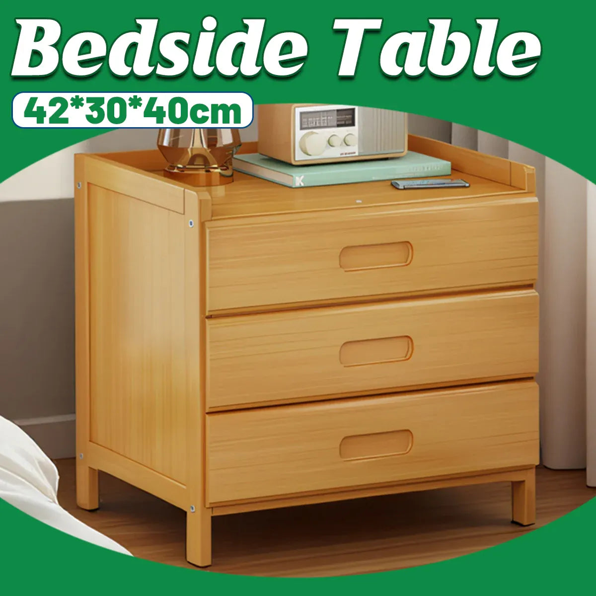 Small Multi-layer Solid Wood Bedroom Nightstand with Drawer Space Saving Bedroom