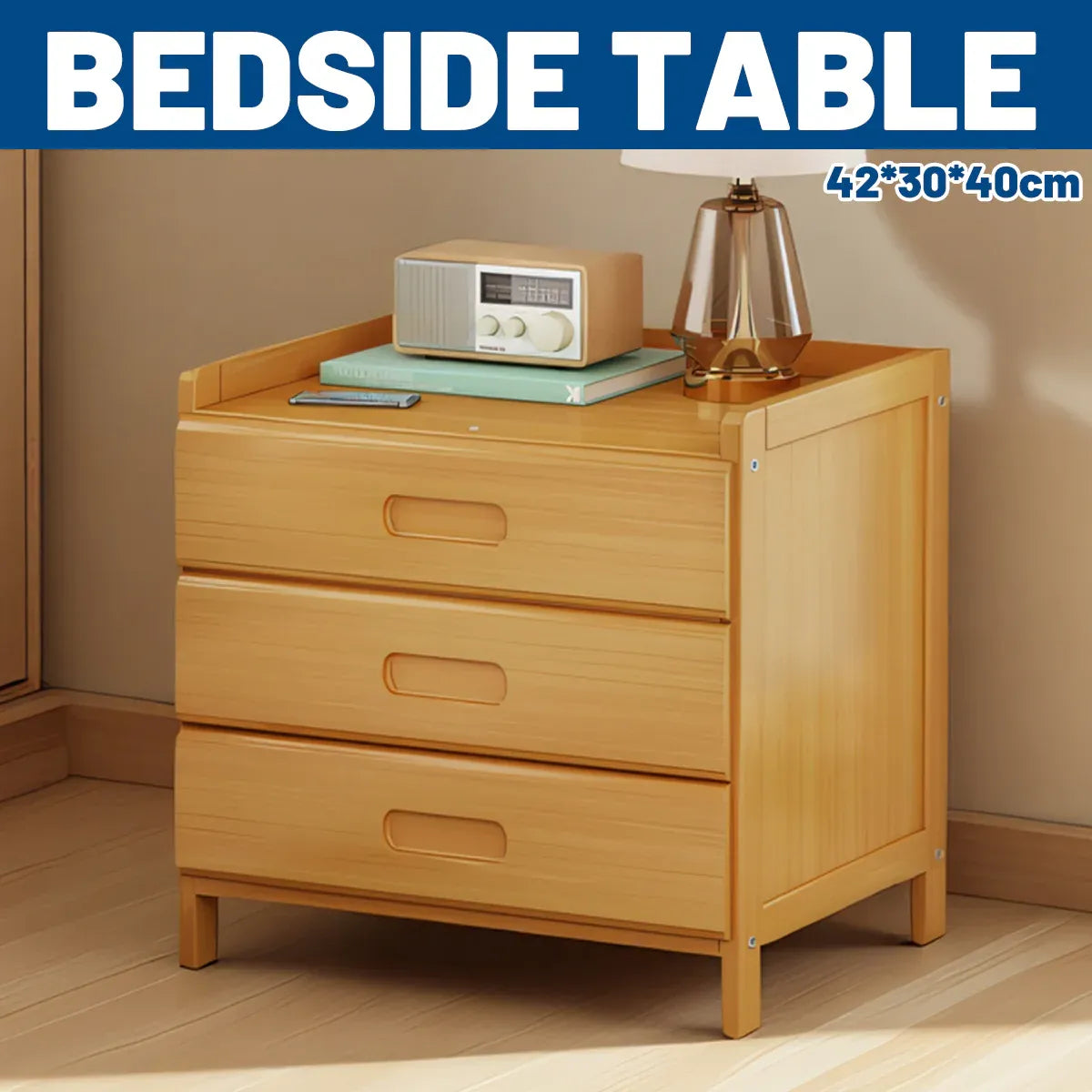 Small Multi-layer Solid Wood Bedroom Nightstand with Drawer Space Saving Bedroom