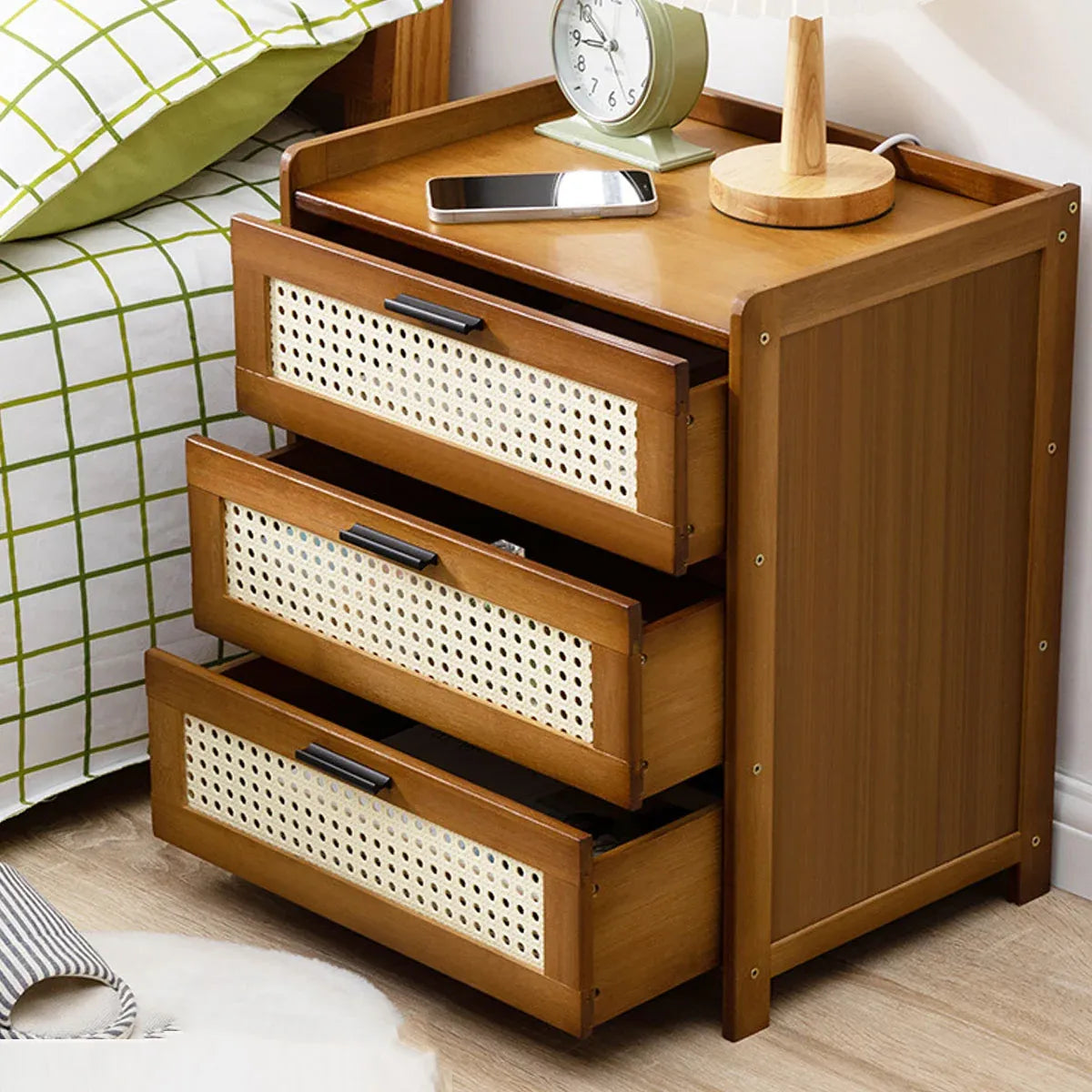 3-Layer Drawer Bedroom Nightstand Large Storage Stable Structure Space Saving