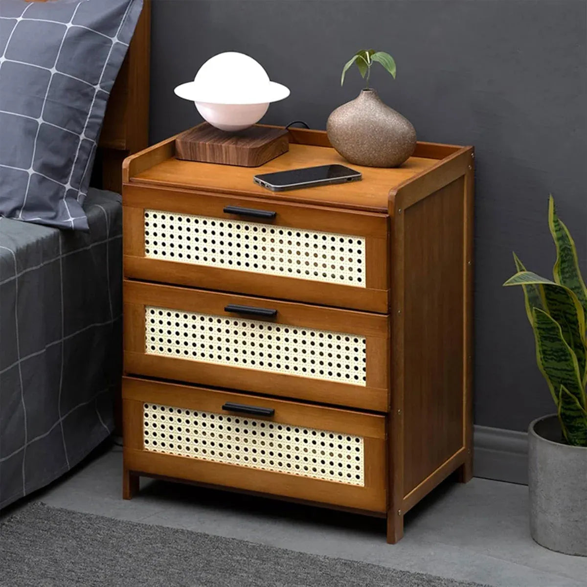 3-Layer Drawer Bedroom Nightstand Large Storage Stable Structure Space Saving