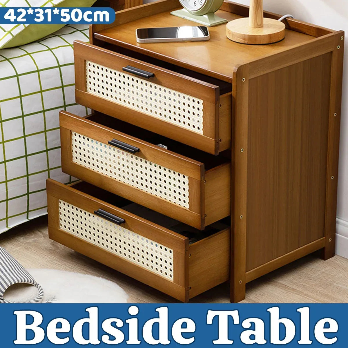 3-Layer Drawer Bedroom Nightstand Large Storage Stable Structure Space Saving