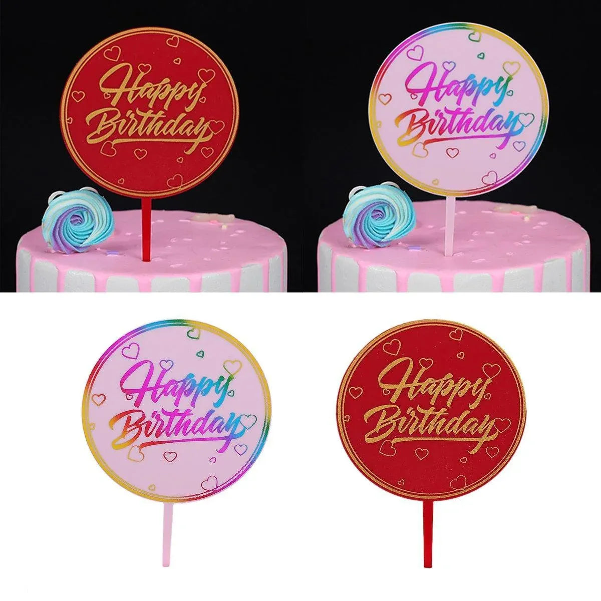 Happy Birthday Anniversary Wedding CakeCardboard Topper Acrylic Party Decoration - 13