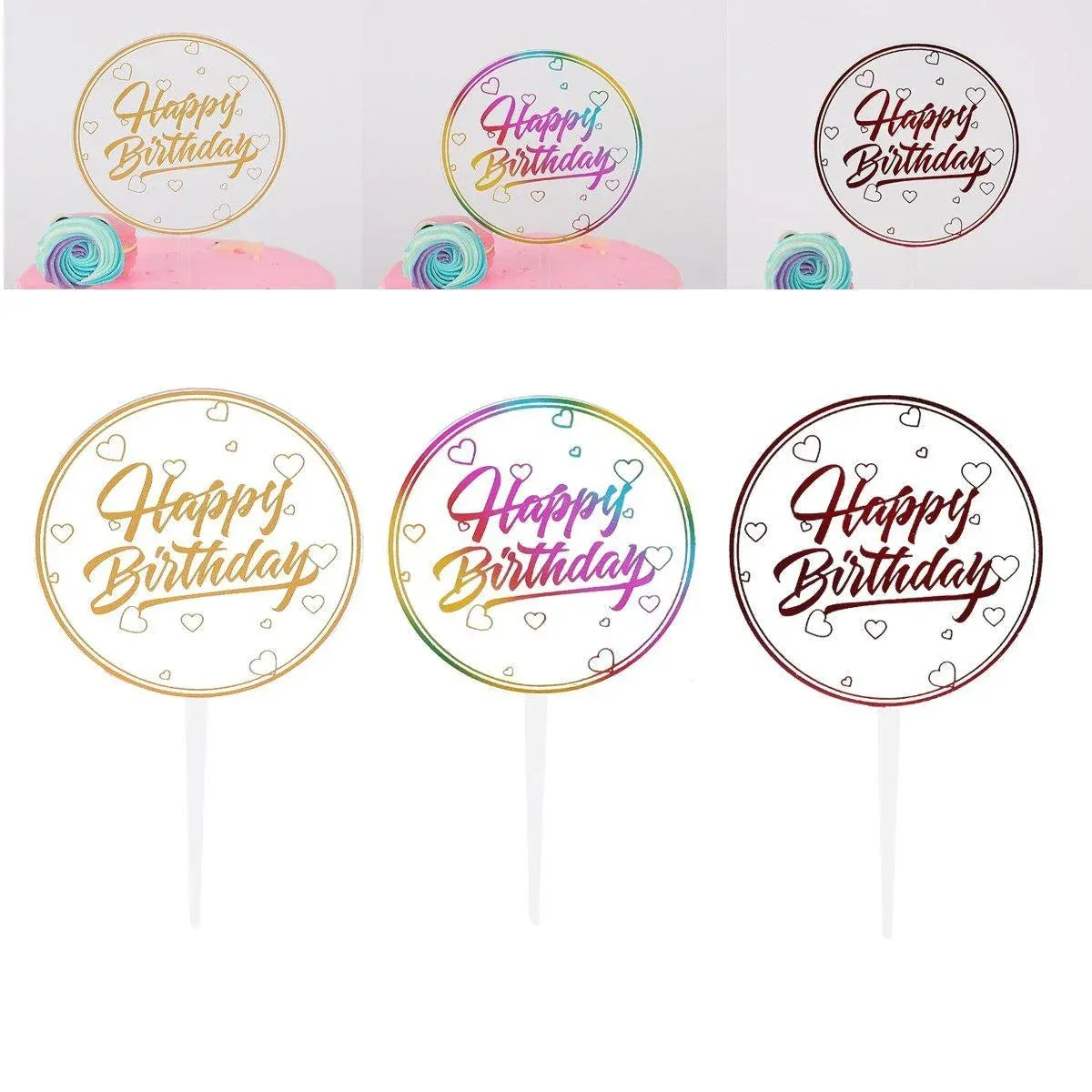 Happy Birthday Anniversary Wedding CakeCardboard Topper Acrylic Party Decoration - 13