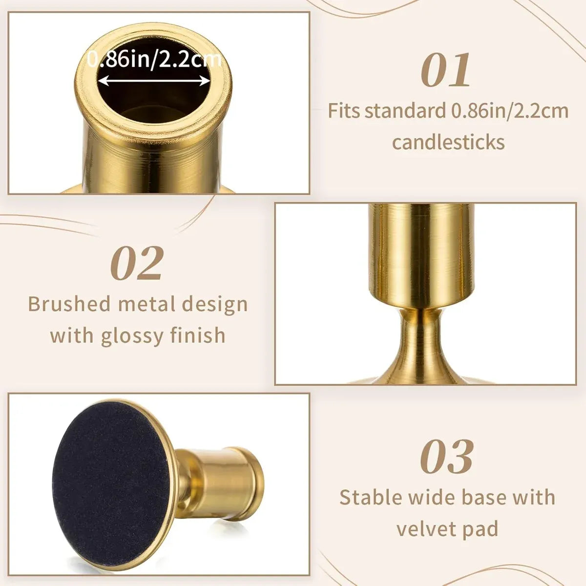 6PCS Gold Candle Holder Decoration Tabletop for Christmas Romantic Dinner Decor