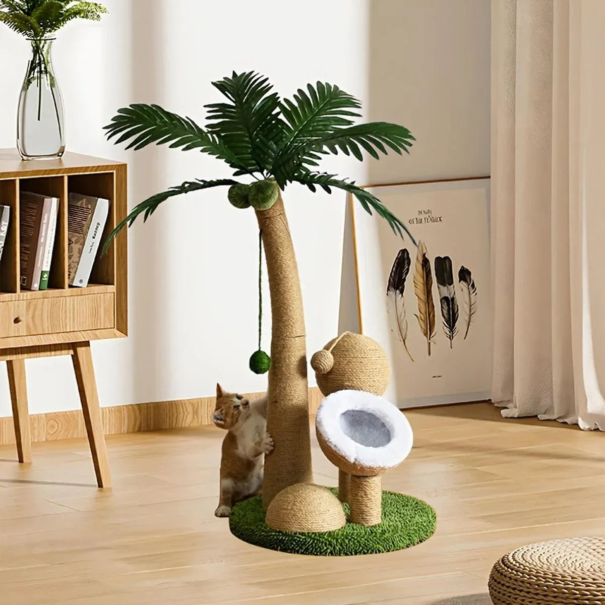 1-Piece Coconut-Style Cat Scratching Post, Green