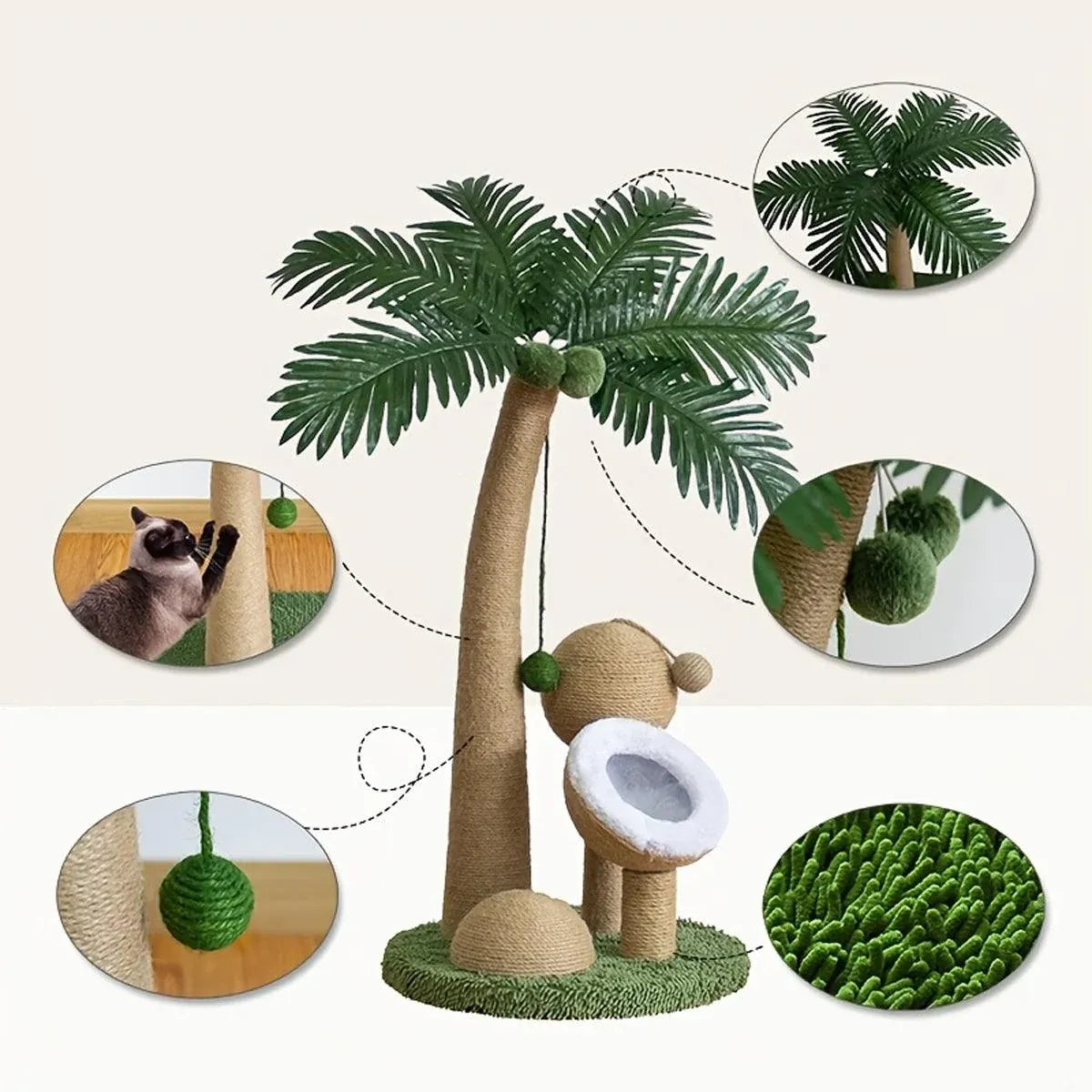 1-Piece Coconut-Style Cat Scratching Post, Green