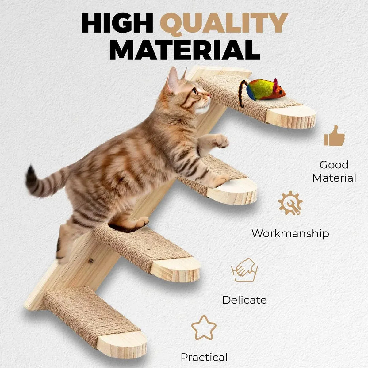 1-Piece Wall-Mounted Cat Climbing Shelf with Four Sisal Steps