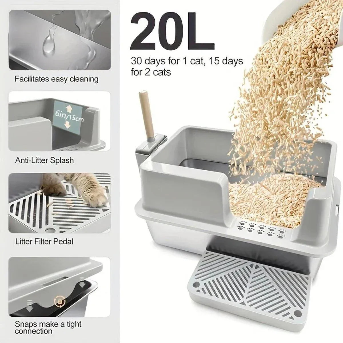 5-Piece Grey Cat Litter Box Set