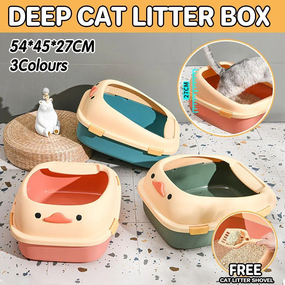 Large Cat Litter Box Semi Enclosed Anti Splash Durable Plastic Open Circulation - Blue