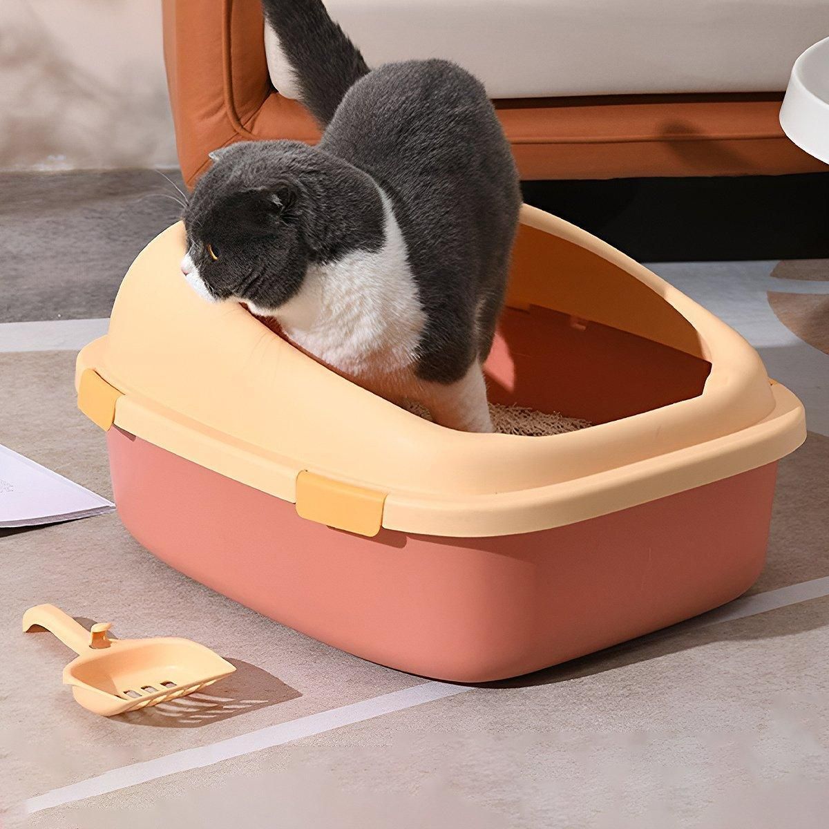 Large Cat Litter Box Semi Enclosed Anti Splash Durable Plastic Open Circulation - Pink
