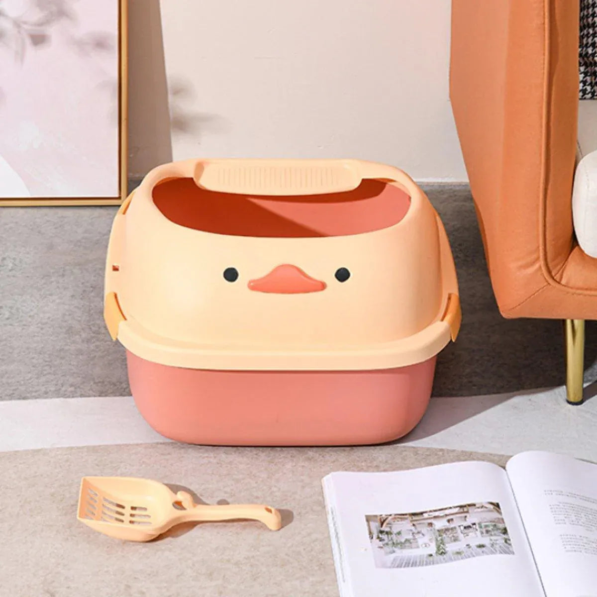 Large Cat Litter Box Semi Enclosed Anti Splash Durable Plastic Open Circulation - Pink