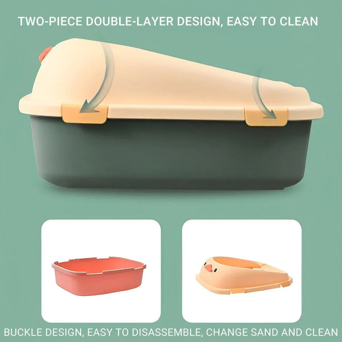 Large Cat Litter Box Semi Enclosed Anti Splash Durable Plastic Open Circulation - Pink
