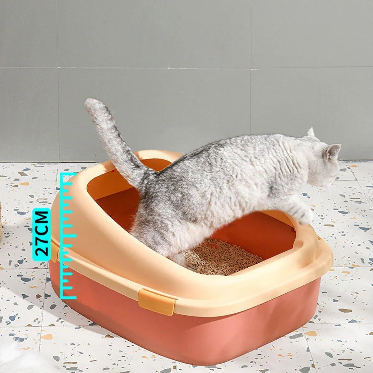 Large Cat Litter Box Semi Enclosed Anti Splash Durable Plastic Open Circulation - Pink