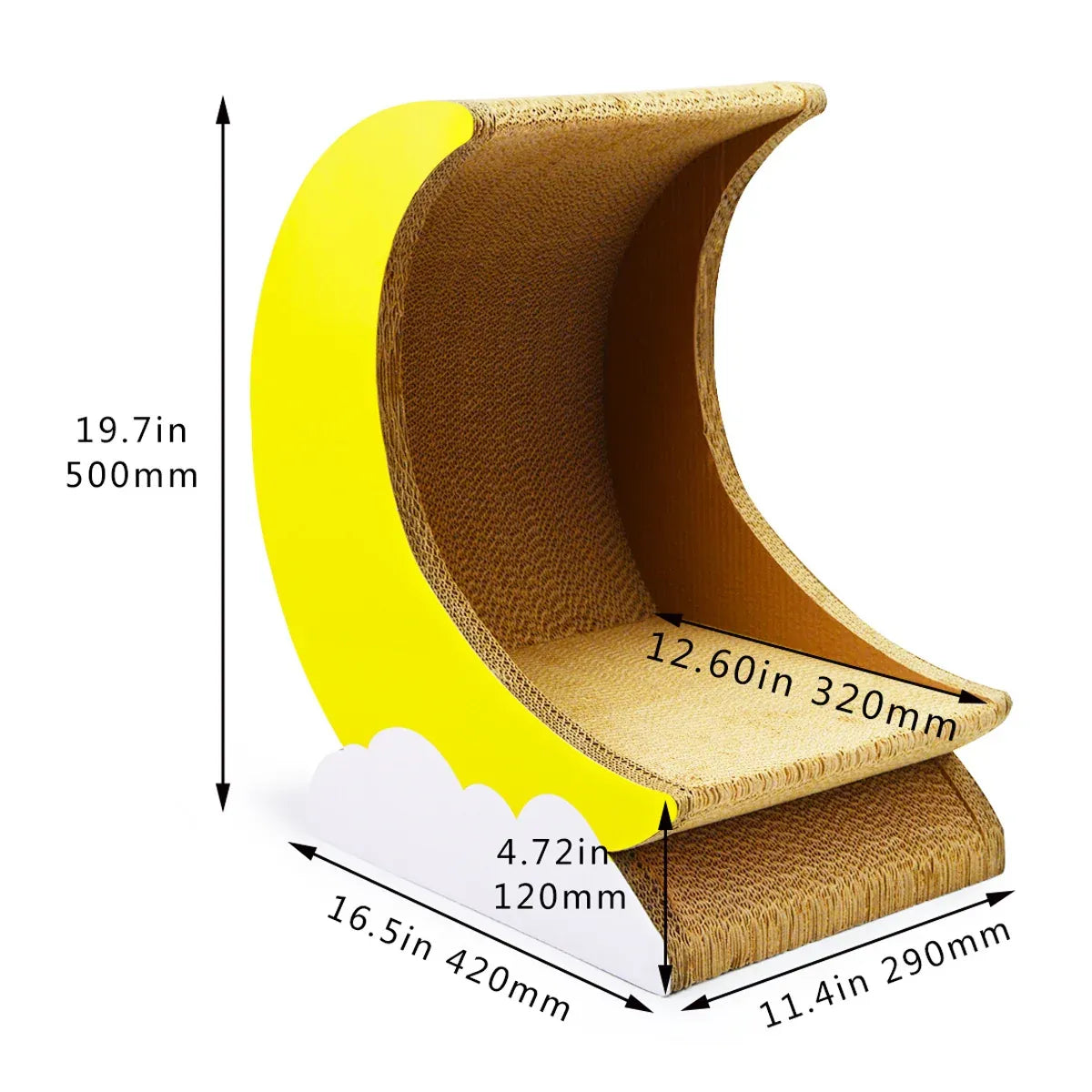 1-Piece Moon-Shaped Corrugated Cardboard Cat Scratcher