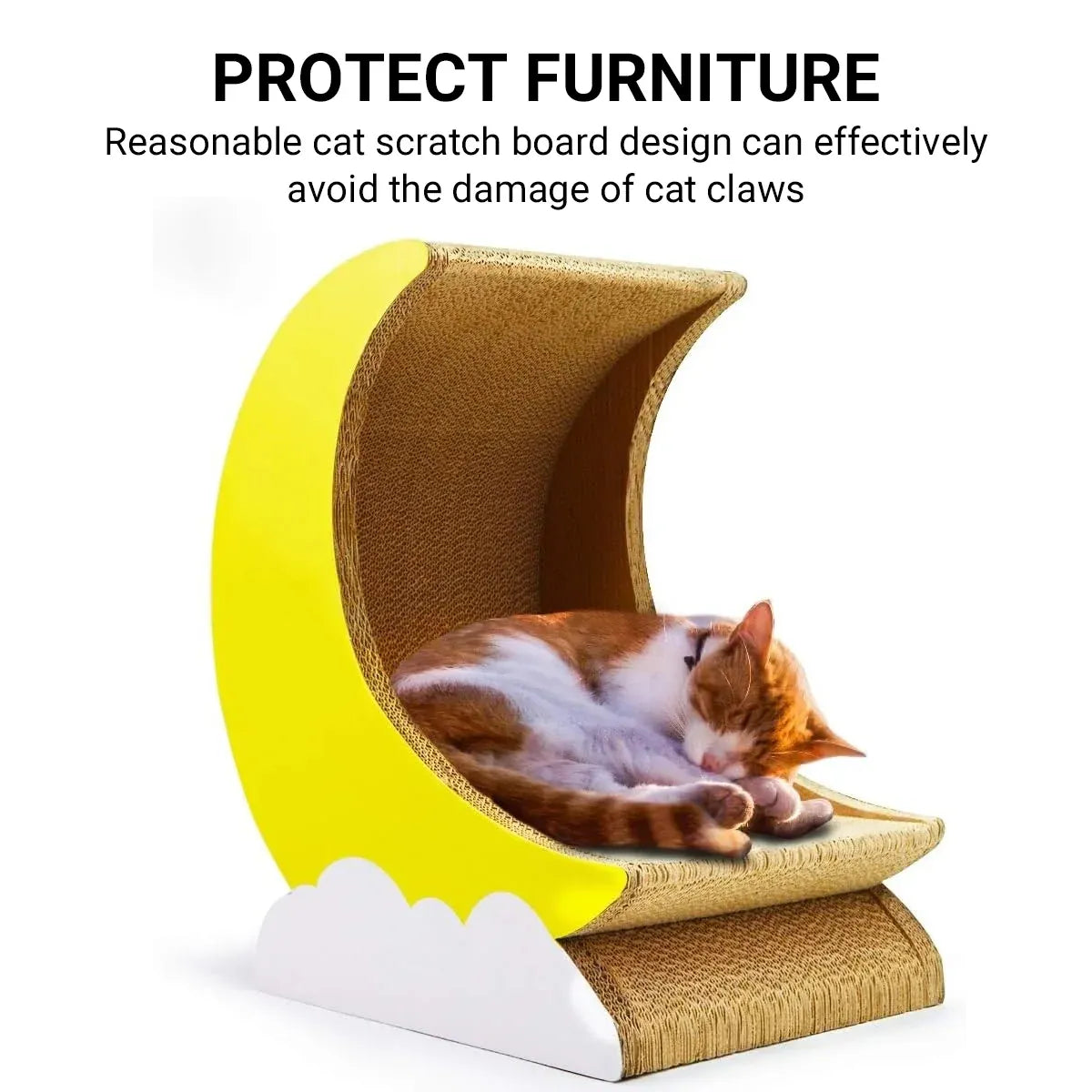 1-Piece Moon-Shaped Corrugated Cardboard Cat Scratcher
