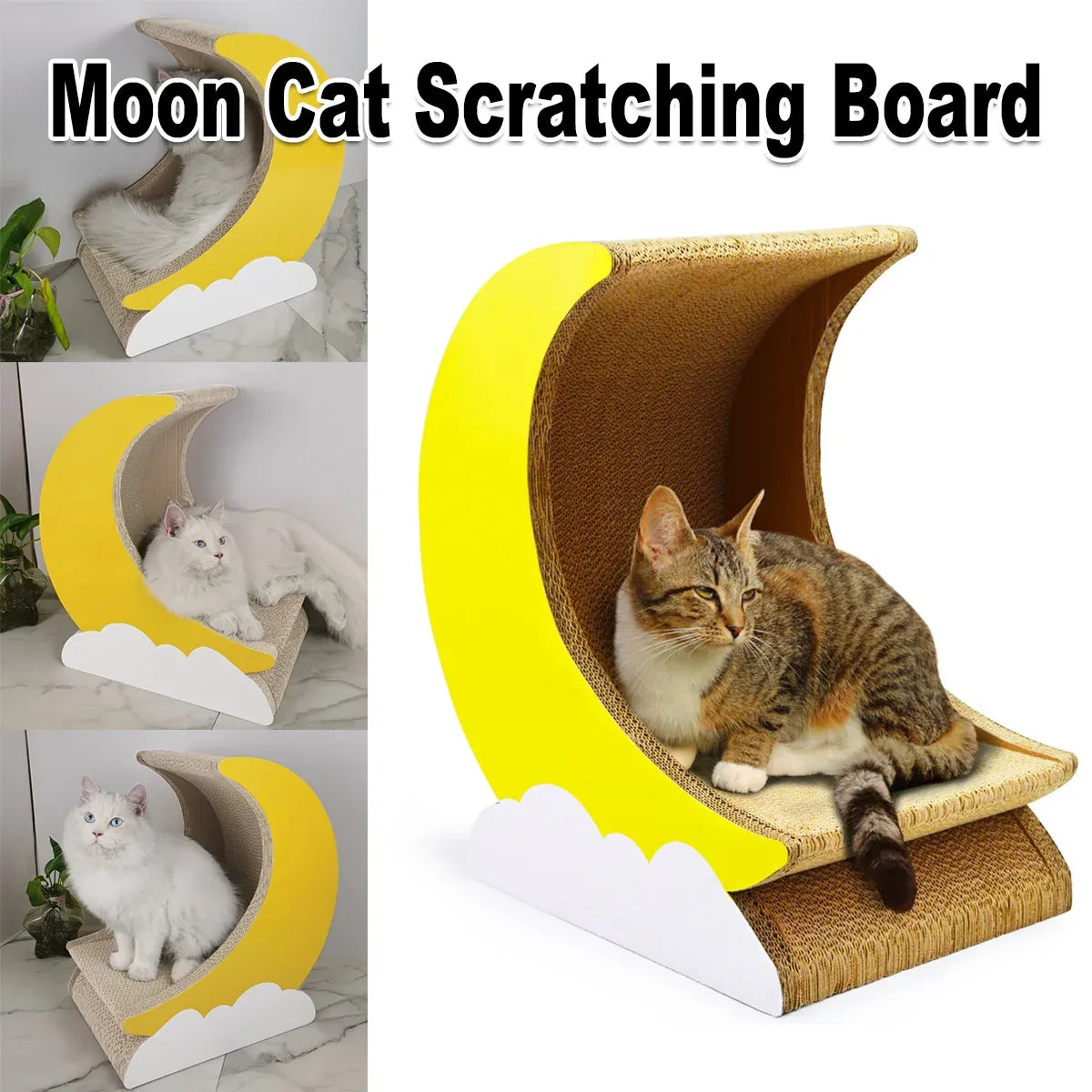 1-Piece Moon-Shaped Corrugated Cardboard Cat Scratcher