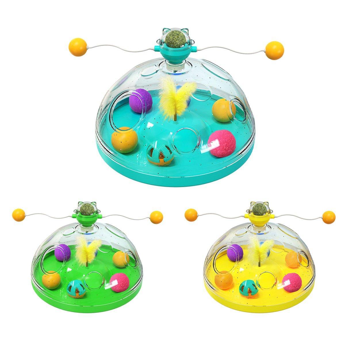 Interactive Windmill Cat Teaser Toy Treasure Box with Stick Fun Play for Pets - Green