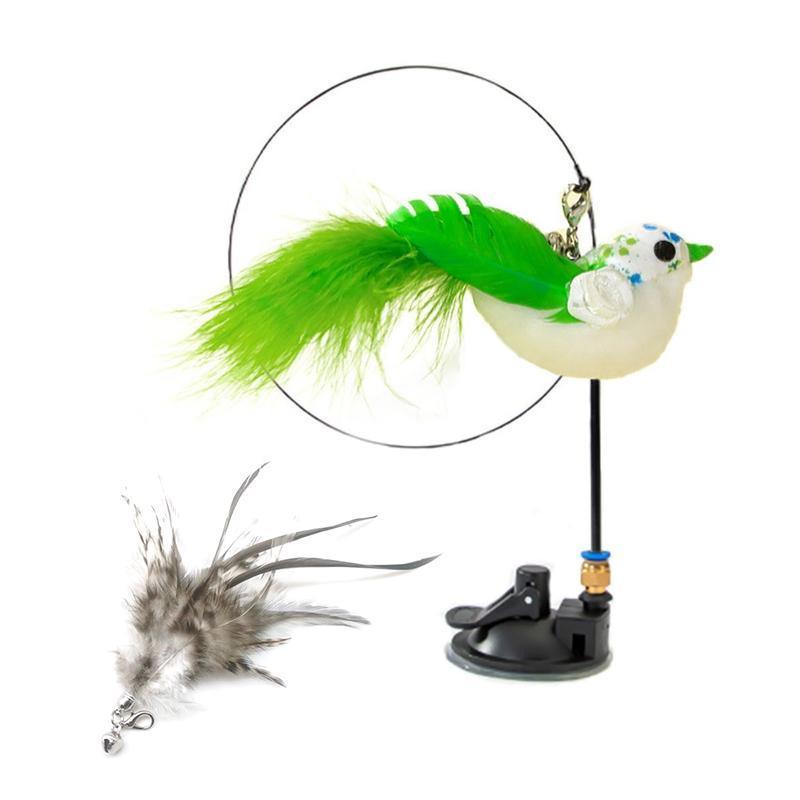 Cat Play Toy Simulation Birds Teaser Wand Interactive Stick with Suction Cup - 1
