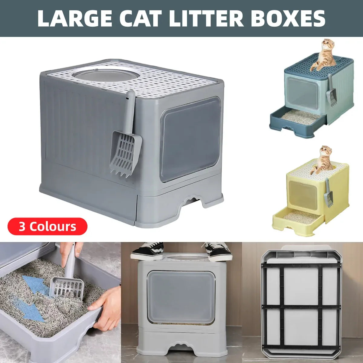 Large Fully Enclosed Cat Litter Box Cat Toilet Pet Litter Tray Odor Control - Green