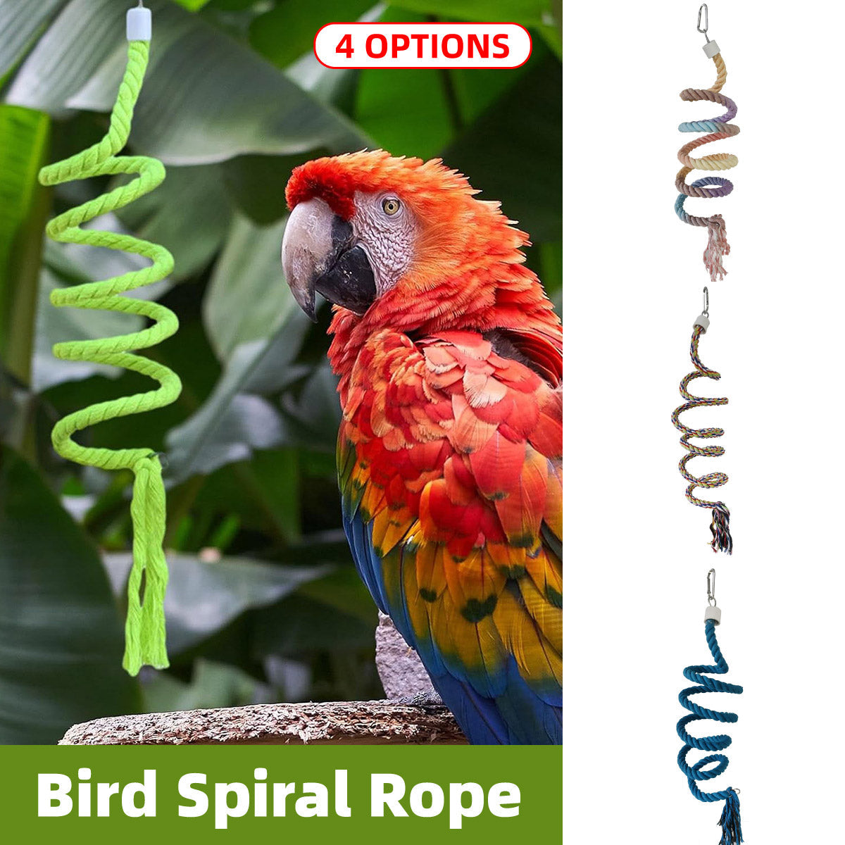 Bird Climbing Rope Toy Cotton Spiral Ladder Parrot Cage Hanging Swing Pet Toy - Blue