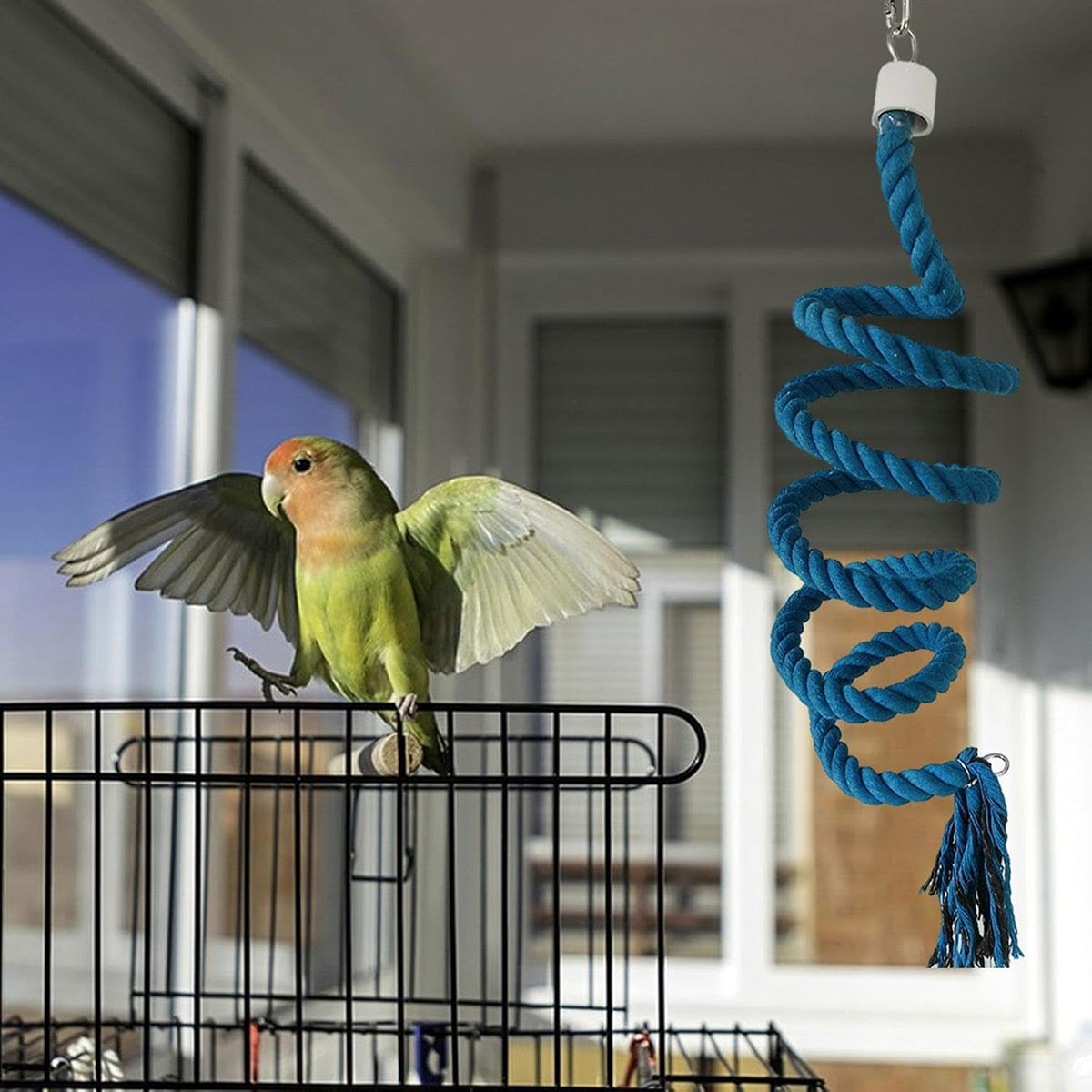Bird Climbing Rope Toy Cotton Spiral Ladder Parrot Cage Hanging Swing Pet Toy - Green