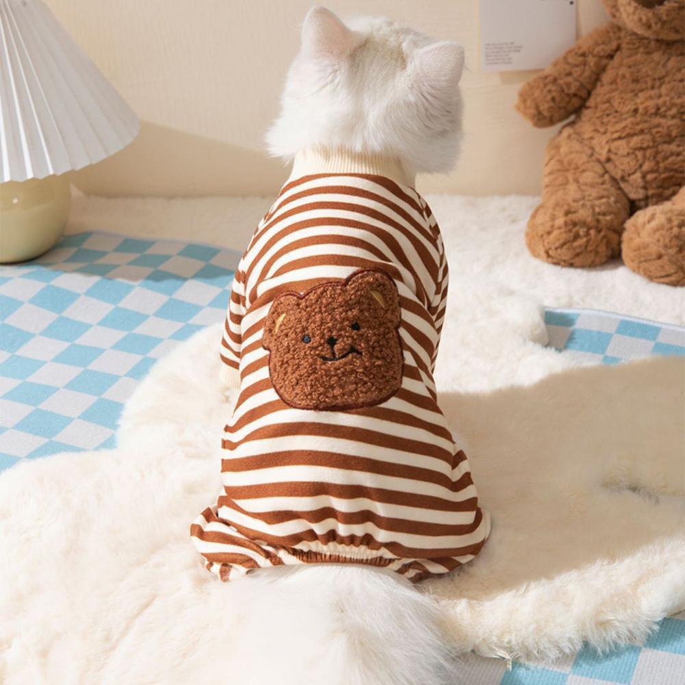 Cute Bear Striped Dog Home Clothes Cat Pet Outfit Cozy Animal Pajamas for Pets - Navy blue - XL