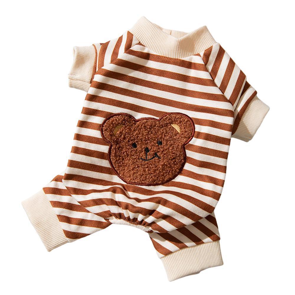 Cute Bear Striped Dog Home Clothes Cat Pet Outfit Cozy Animal Pajamas for Pets - Navy blue - XL