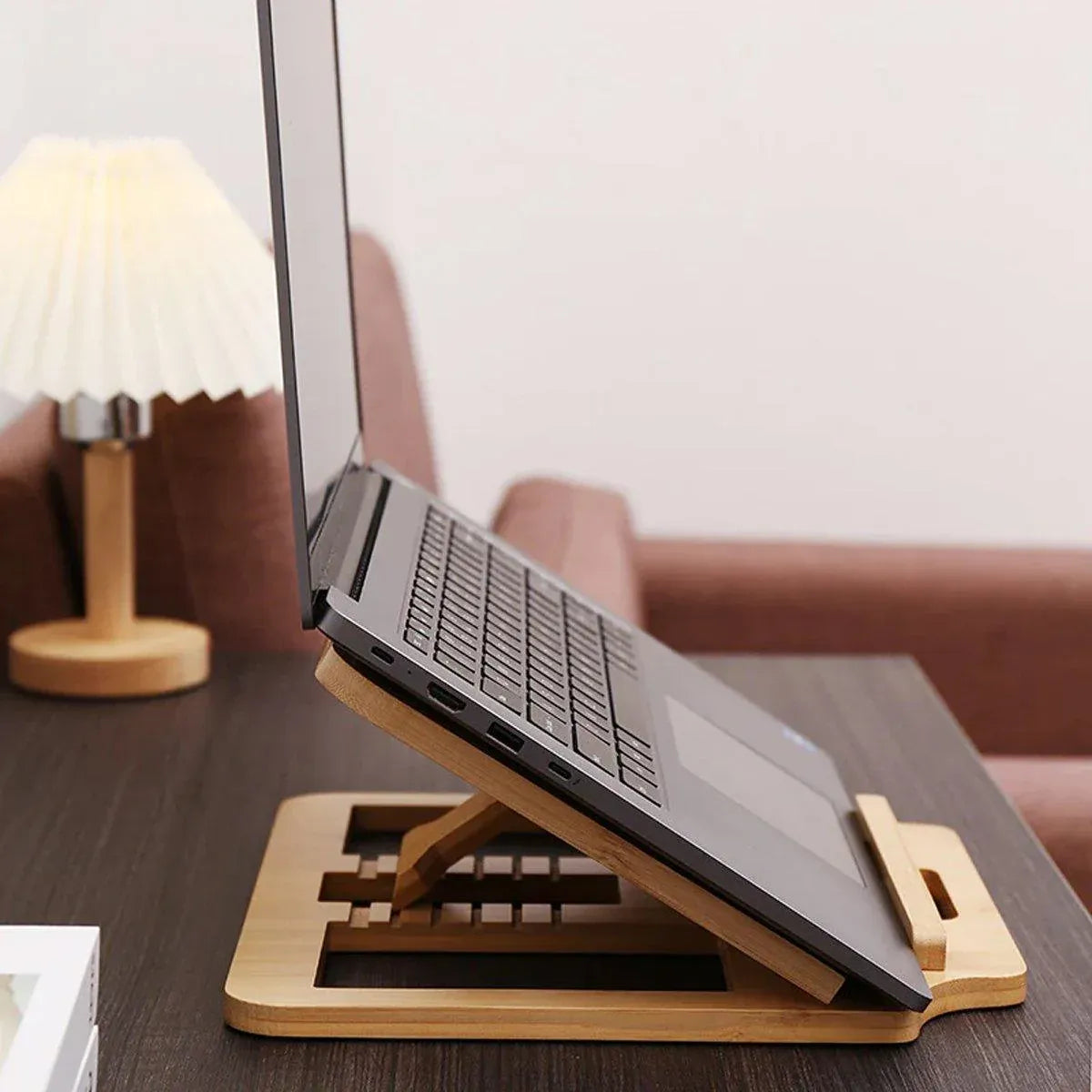 1-Piece Foldable Bamboo Laptop Stand with Adjustable Angles